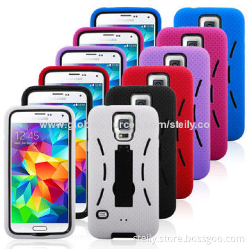 PC + silicone mobile phone case with stand support, for Samsung galaxy S5